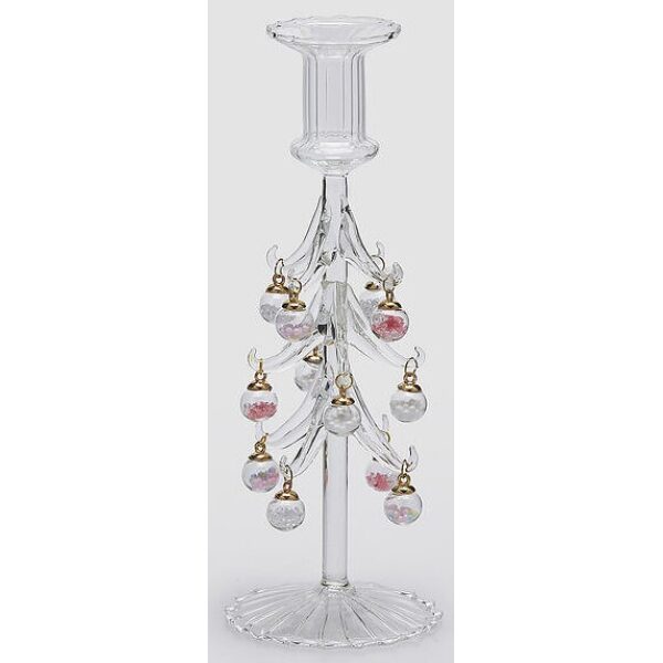 Castiçal vidros bolinhas de Natal 24,5cm