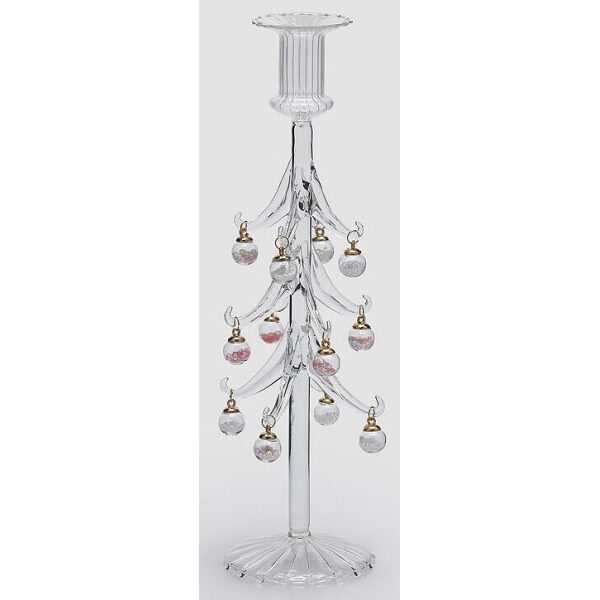Castiçal vidros bolinhas de Natal 32cm
