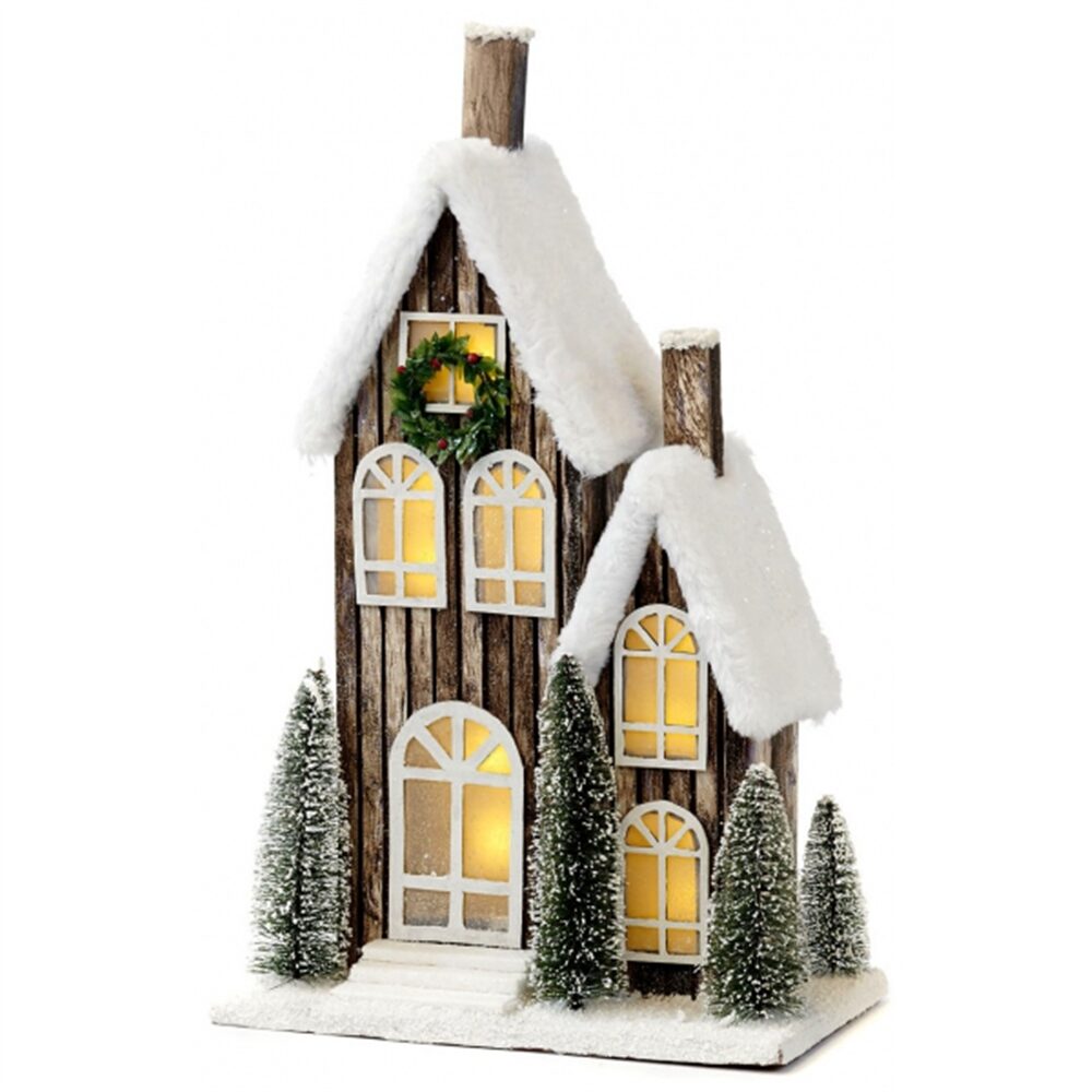 Casa madeira iluminada 61cm