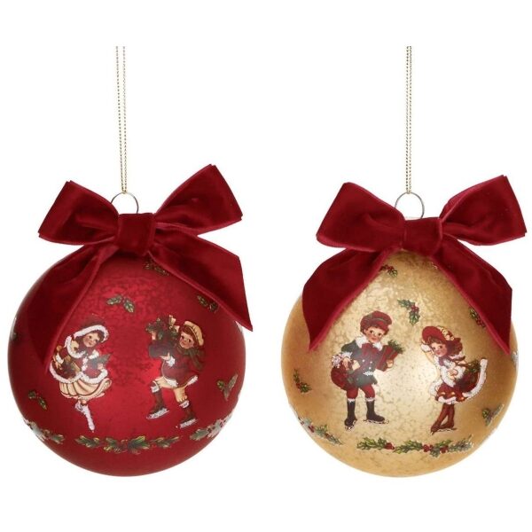 Bolas Natal dourada/vermelha c/crianças 10cm