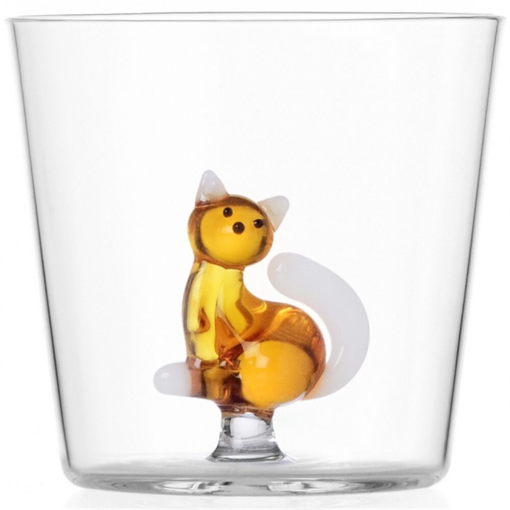 Copo Tabby CatGato Ambar Cauda Branca