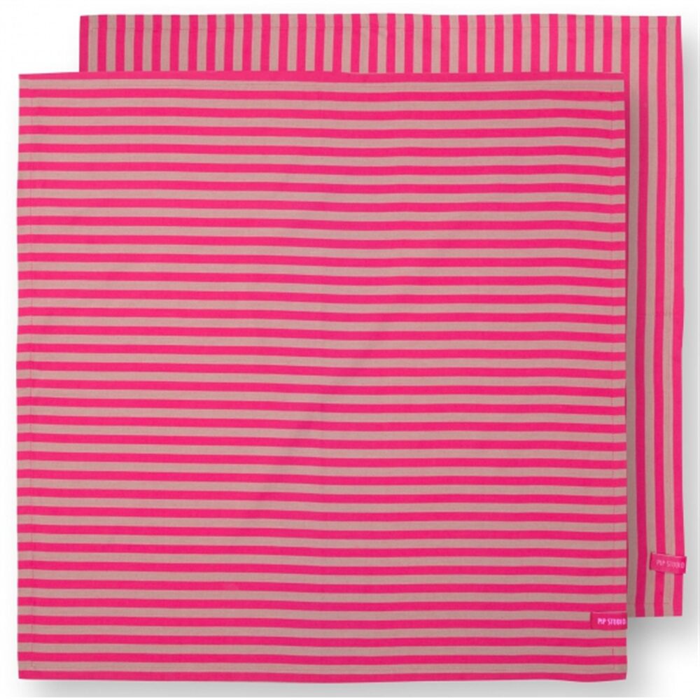 PiP Studio Conj.2 toalhas Chá Riscas Rosa 65x65cm