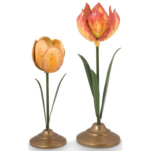 PiP Conj 2Castiçais Tulipa Metal Amarelo