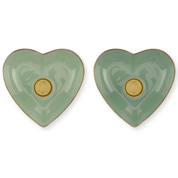 PiP Conj. 2Castiçais Metal Coração Verde 10x3cm