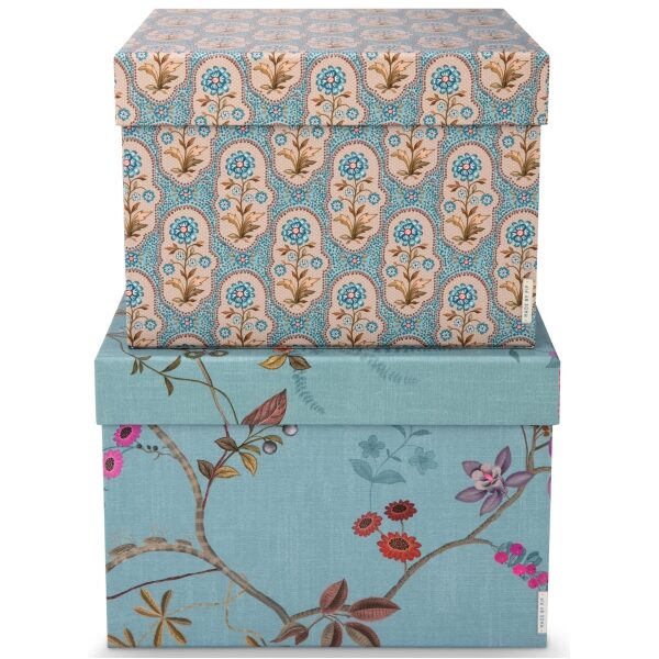 PiP Studio Conj 2Caixas quadradas Blooming Tales Azul-Khaki