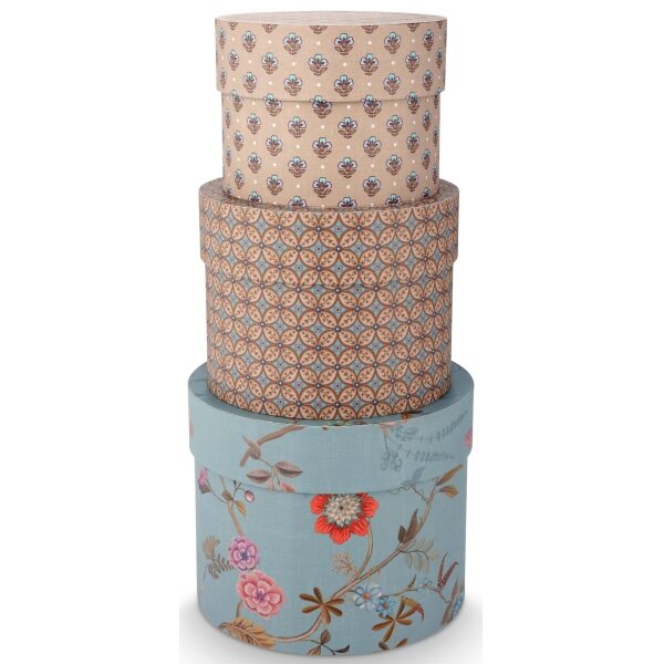 PiP Studio Conj. 3Caixas Redondas Blooming Tales Azul-Khaki