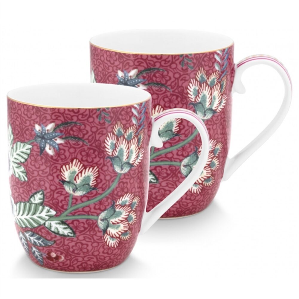 PiP Studio Flower Festival Conj2 Canecas Rosa Escuro 145ml