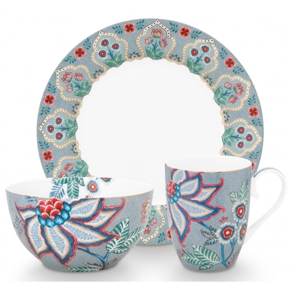 PiP Studio Flower Festival Conj3pcs Pequeno Almoço Azul Clar