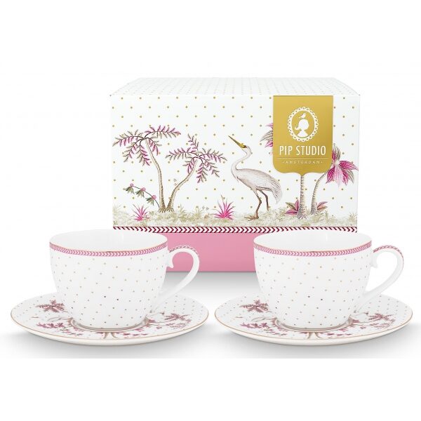 PiP Studio Jolie Conj 2Chávenas com Pires Dots Gold Rosa 280