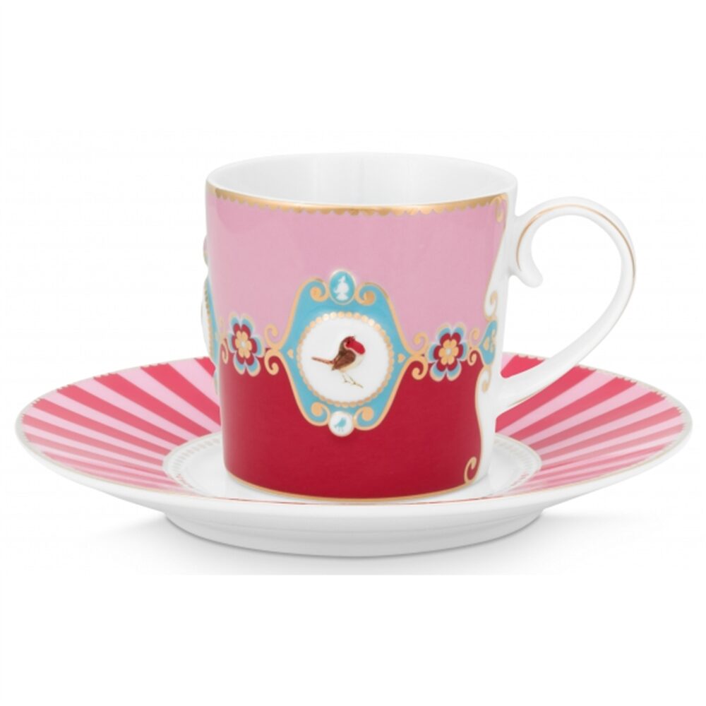 PiP Love Birds Medallion Chavena Capuccino Vermelho - Rosa 2