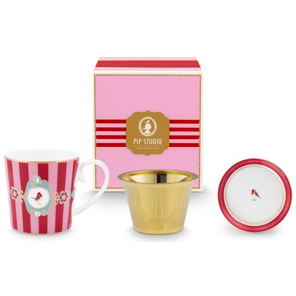 PiP Love Birds Chá para um 300ml Medallion Riscas Vermelho R