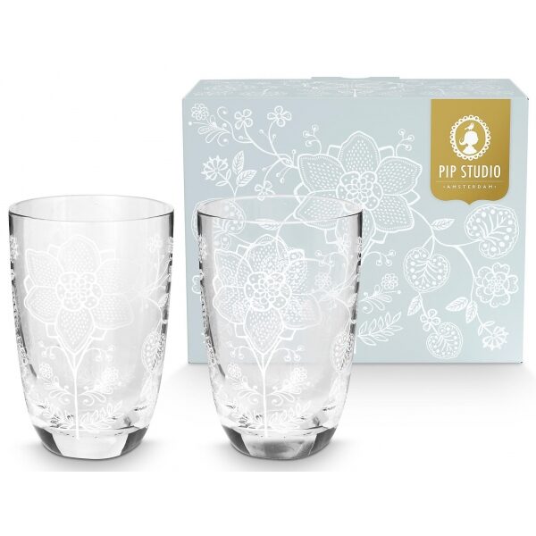 Pip Lily&Lotus Conj 2Copos Altos Flower Branco 400ml