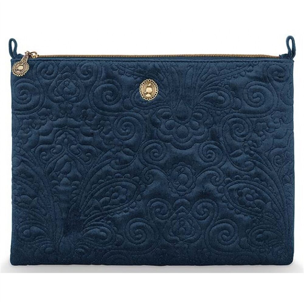 PiP Bolsa Flat Grande Veludo Quiltey Days Azul 30x22x1cm