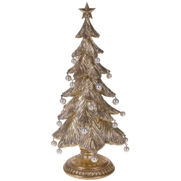 Arvore Natal c/pérolas branca/dourada 40,5cm