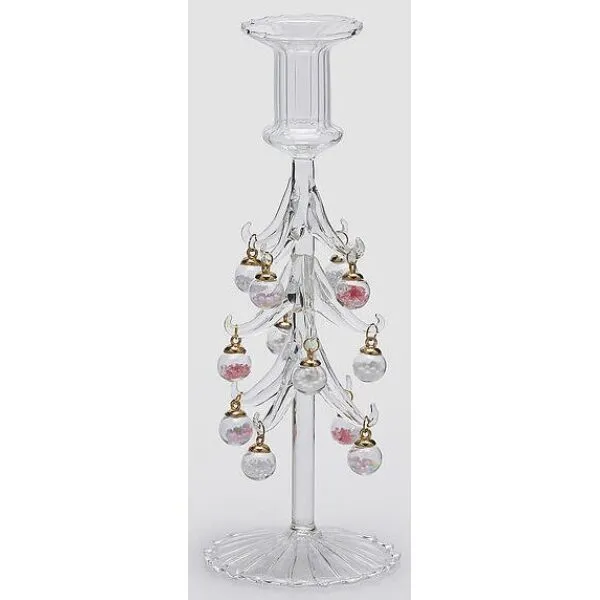 Castiçal vidros bolinhas de Natal 24,5cm