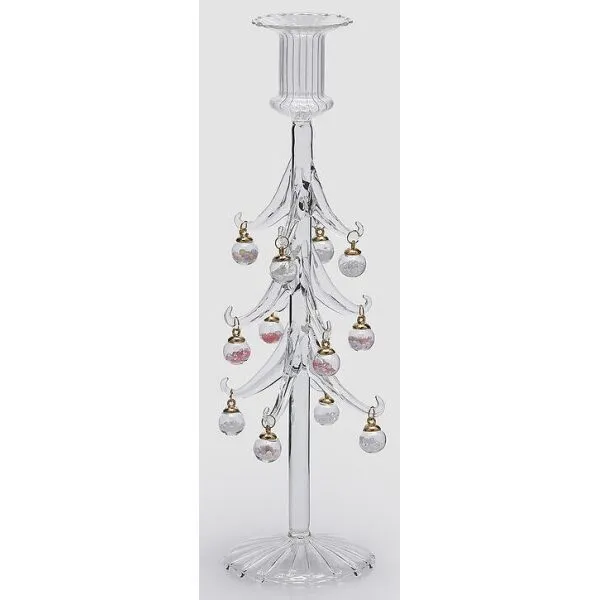 Castiçal vidros bolinhas de Natal 32cm