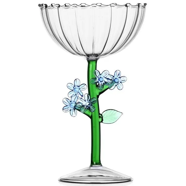 Taça Champanhe Botanica flores azuis