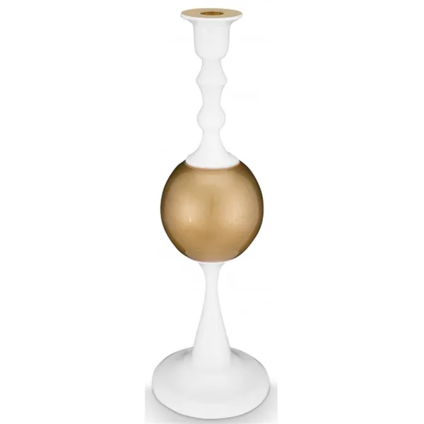 PiP Castiçal Metal Medio Sphere Branco Ouro 37cm