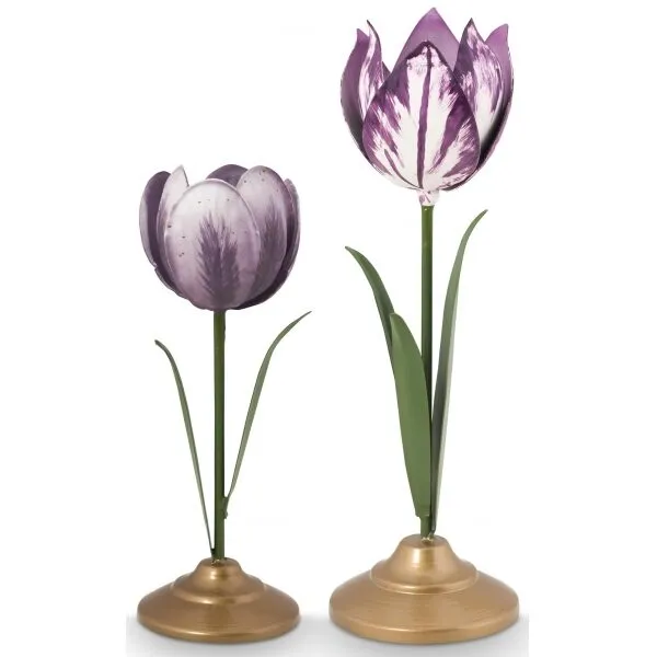 PiP Conj 2Castiçais Tulipa Metal Lilás