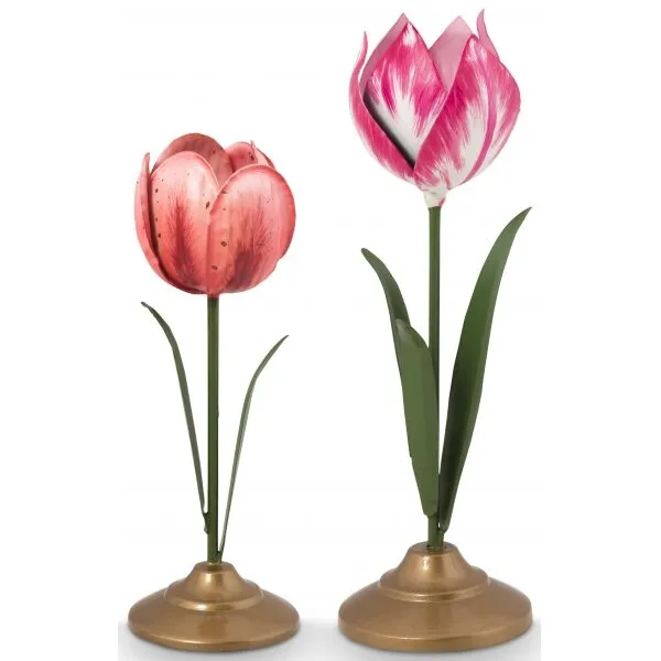 PiP Conj 2 Cqastiçais Tulipa Metal Rosa