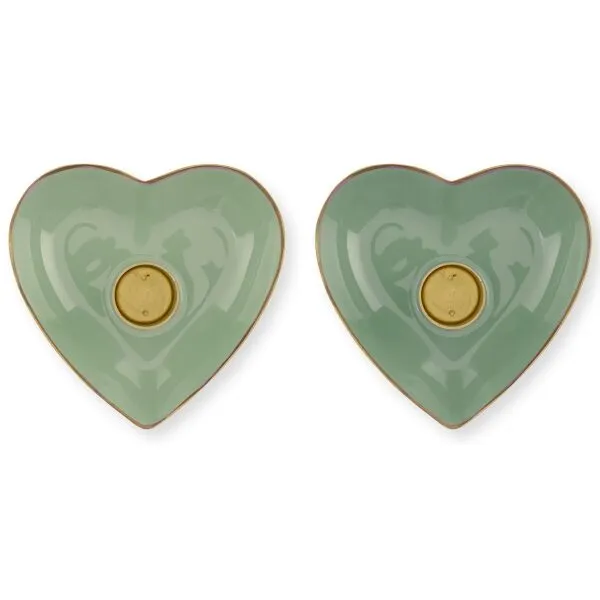 PiP Conj. 2Castiçais Metal Coração Verde 10x3cm