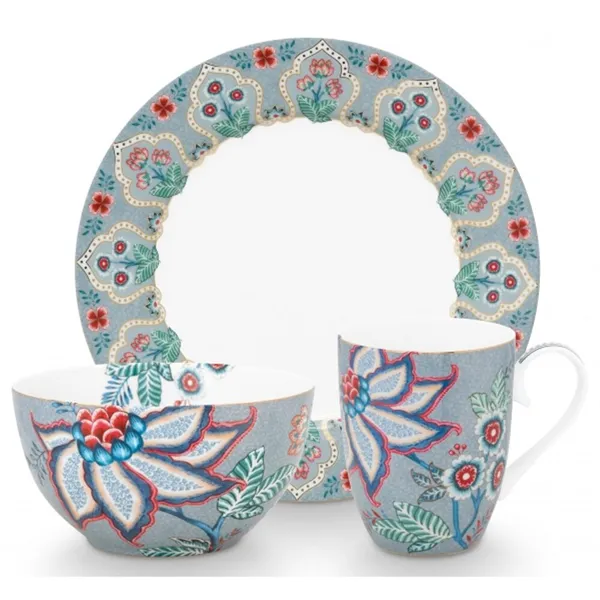 PiP Studio Flower Festival Conj3pcs Pequeno Almoço Azul Clar