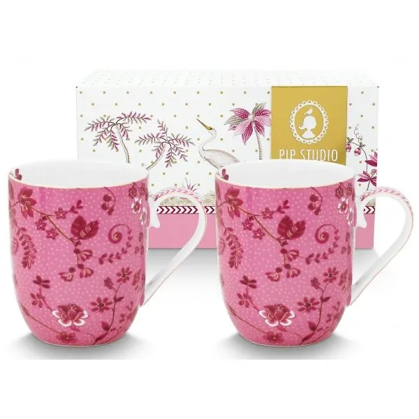 PiP Studio Jolie Conj 2Canecas 145ml Flowers Rosa