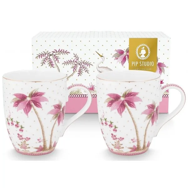 PiP Studio Jolie Conj 2Canecas 350ml Dots Gold Rosa