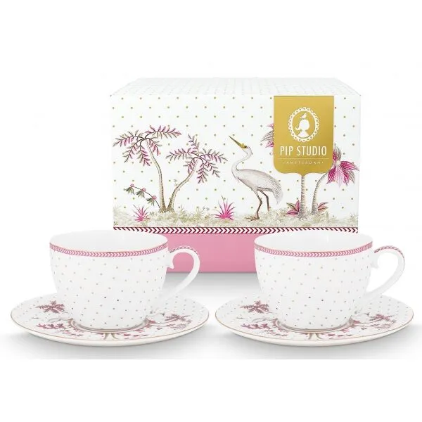 PiP Studio Jolie Conj 2Chávenas com Pires Dots Gold Rosa 280