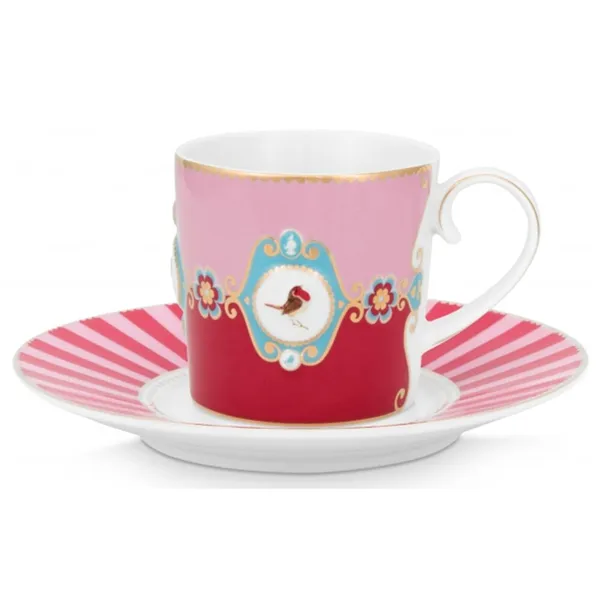 PiP Love Birds Medallion Chavena Capuccino Vermelho - Rosa 2