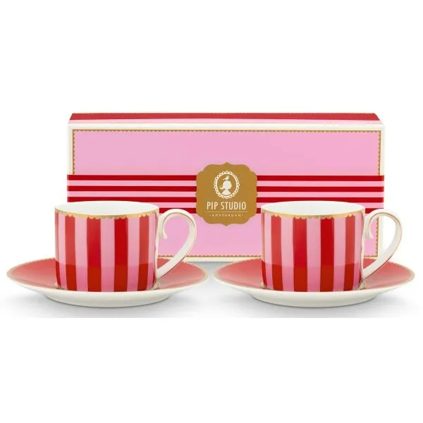 PiP Love Birds Set/2Chávenas Expresso 100ml Riscas Vermelho