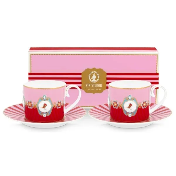 PiP Love Birds Set/2Chávenas Cappucinno 250ml Vermelho Rosa
