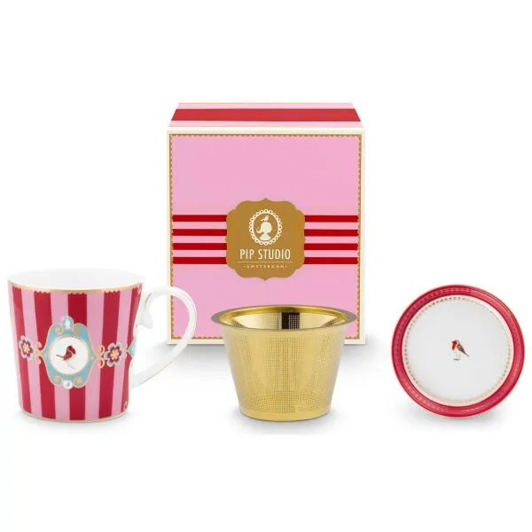 PiP Love Birds Chá para um 300ml Medallion Riscas Vermelho R