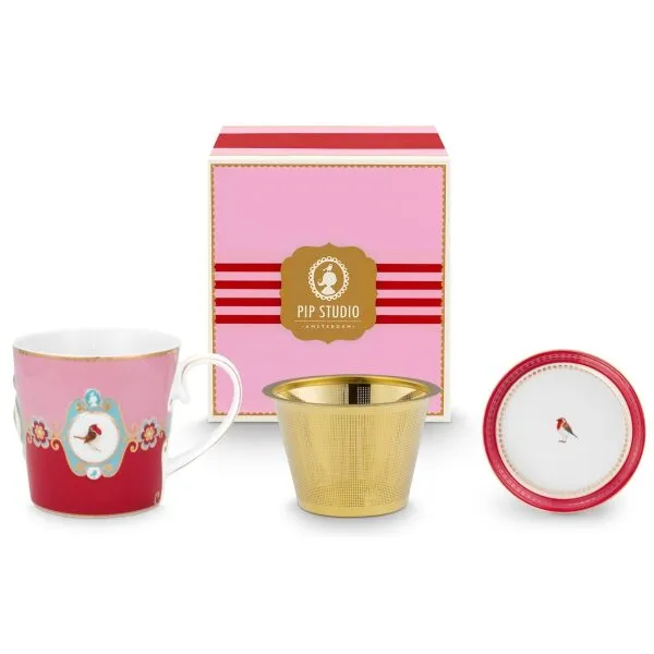 PiP Love Birds Chá para um 300ml Medallion Vermelho Rosa